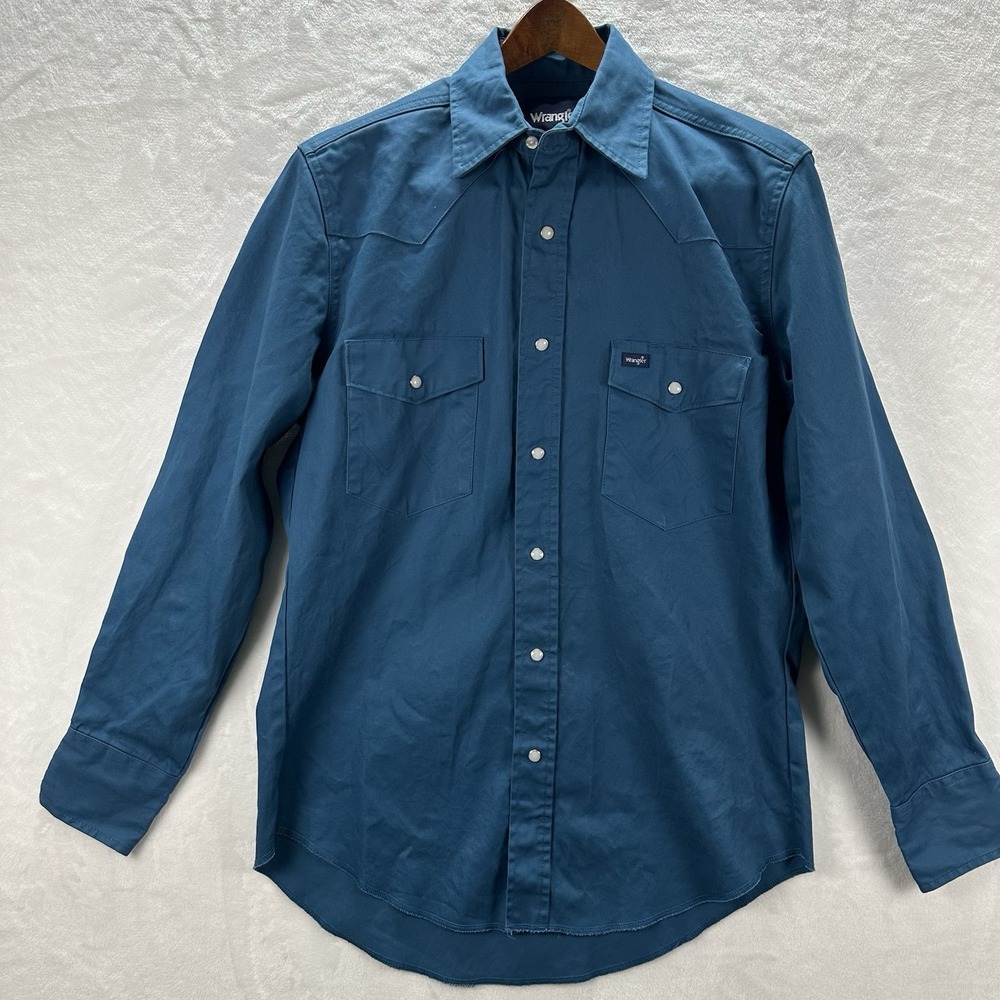 Wrangler Shirt Men's Size Medium Teal Blue Pearl Snap Cowboy Western Button Down